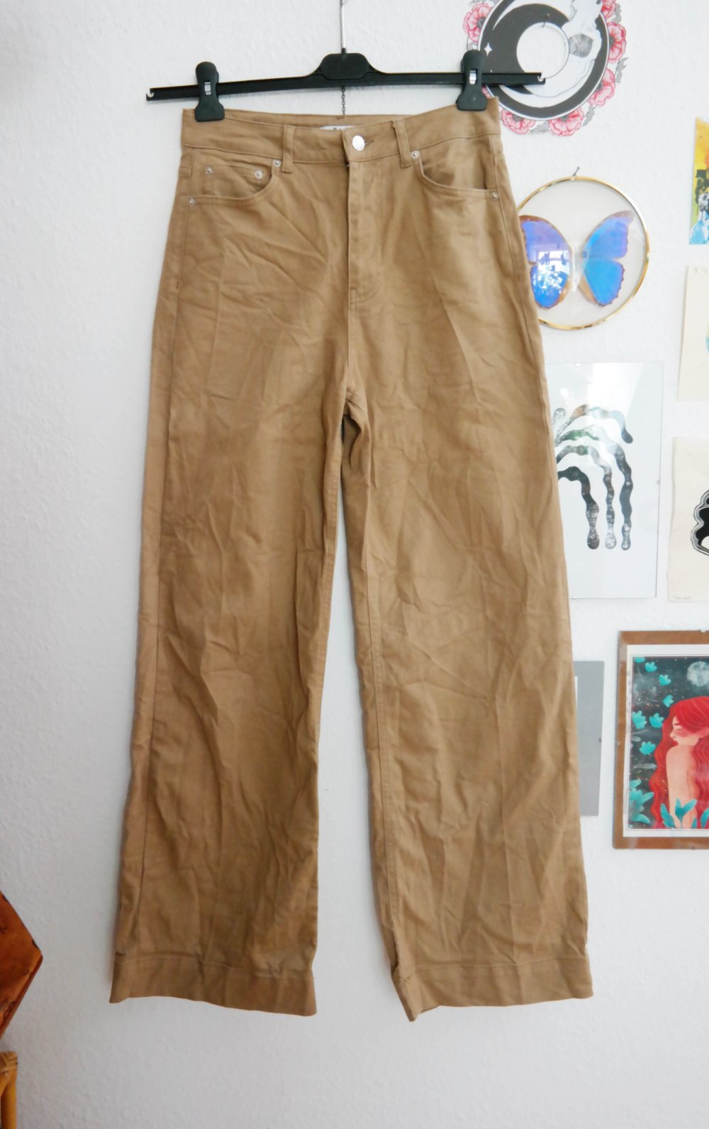 NA-KD nakd WIde Leg Hose weites Bein hellbraun beige 38 baggy pleated Long Jeans Hose Jeanshose