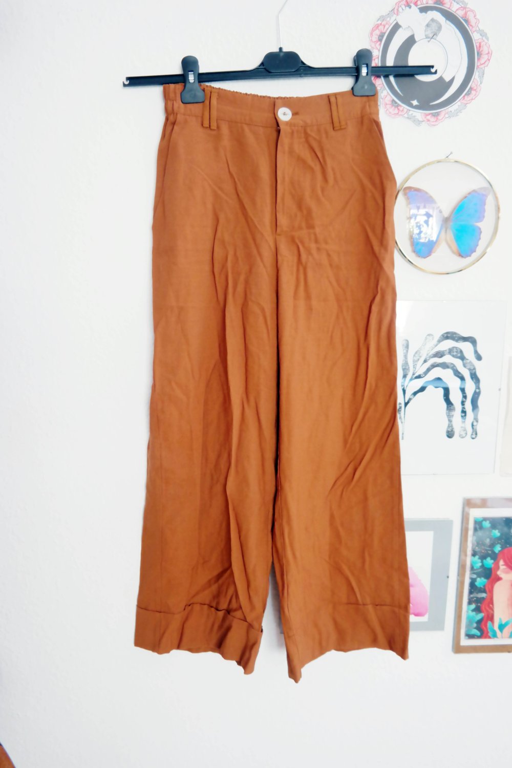 Bershka Wide Leg Hose Culotte braun rehbraun M 38 Sommerhose 