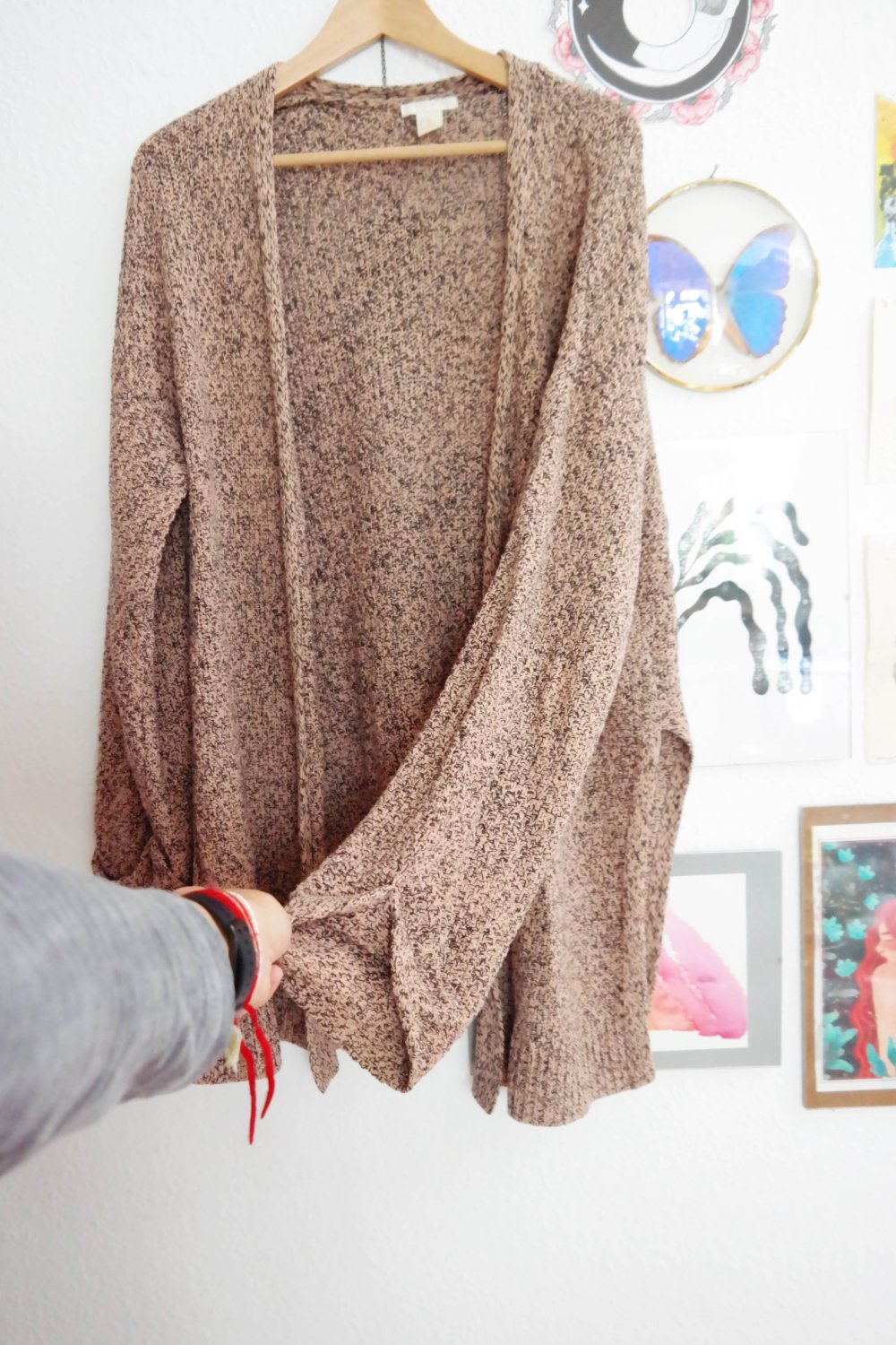 H&M Strickjacke Cardigan altrosa schwarz oversized locker lässig XS S M