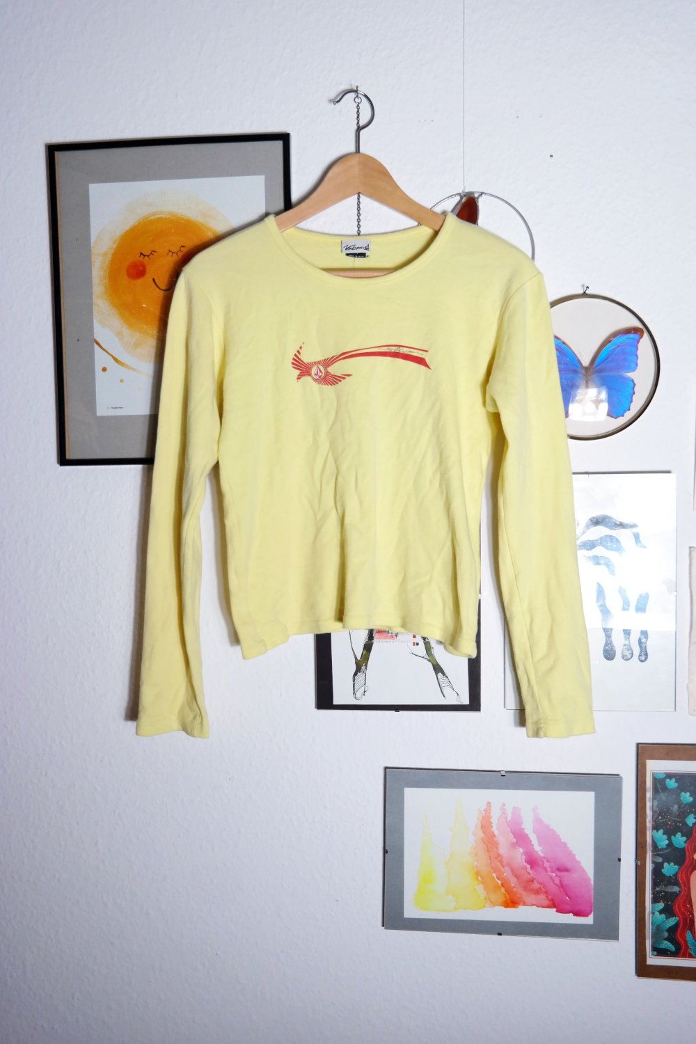 Volcom Longsleeve Langarmshirt gelb Logo Skater 90er Vintage M S 38 36