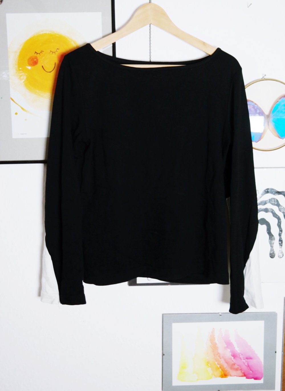 Street One Longsleeve schwarz weiß besondere Ärmel Reißverschluss 42 XL elegant