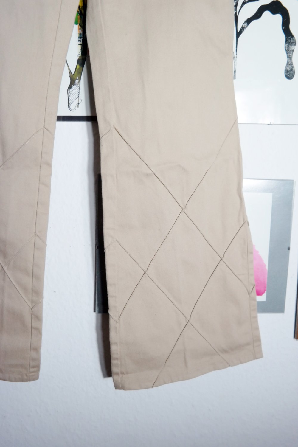 Vintage 90er Hose Schlaghose 00er Y2K beige Verzierungen High Waist S / 36 M 38