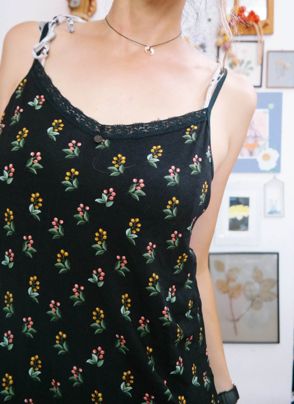 Wie neu Pip Studio Kleid schwarz Blumen Früchte Spitze L 40 Slipdress