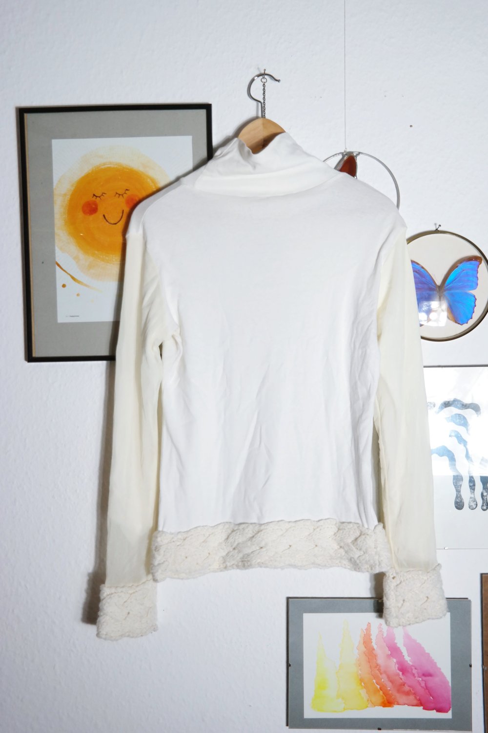 Vintage Pullover Netz sheer weiß Rollkragen 90er 00er Y2K S M 36 38