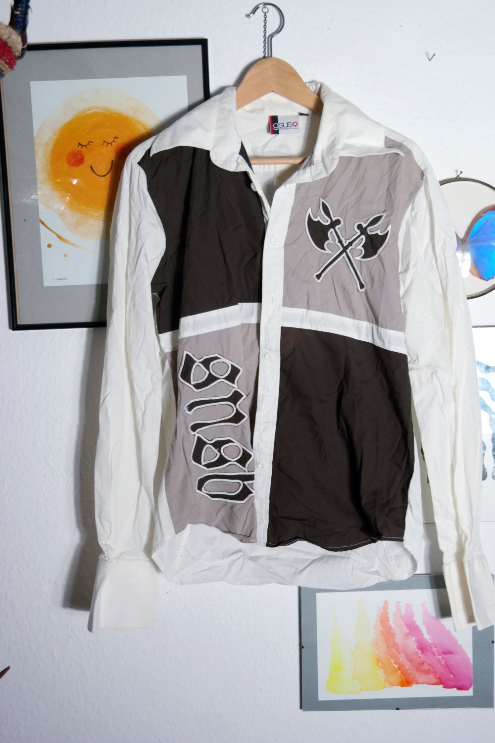 Vintage Gsus G-Sus Hemd mehrfarbig Stickerei bestickt Y2K 90er 00er Kitsch L