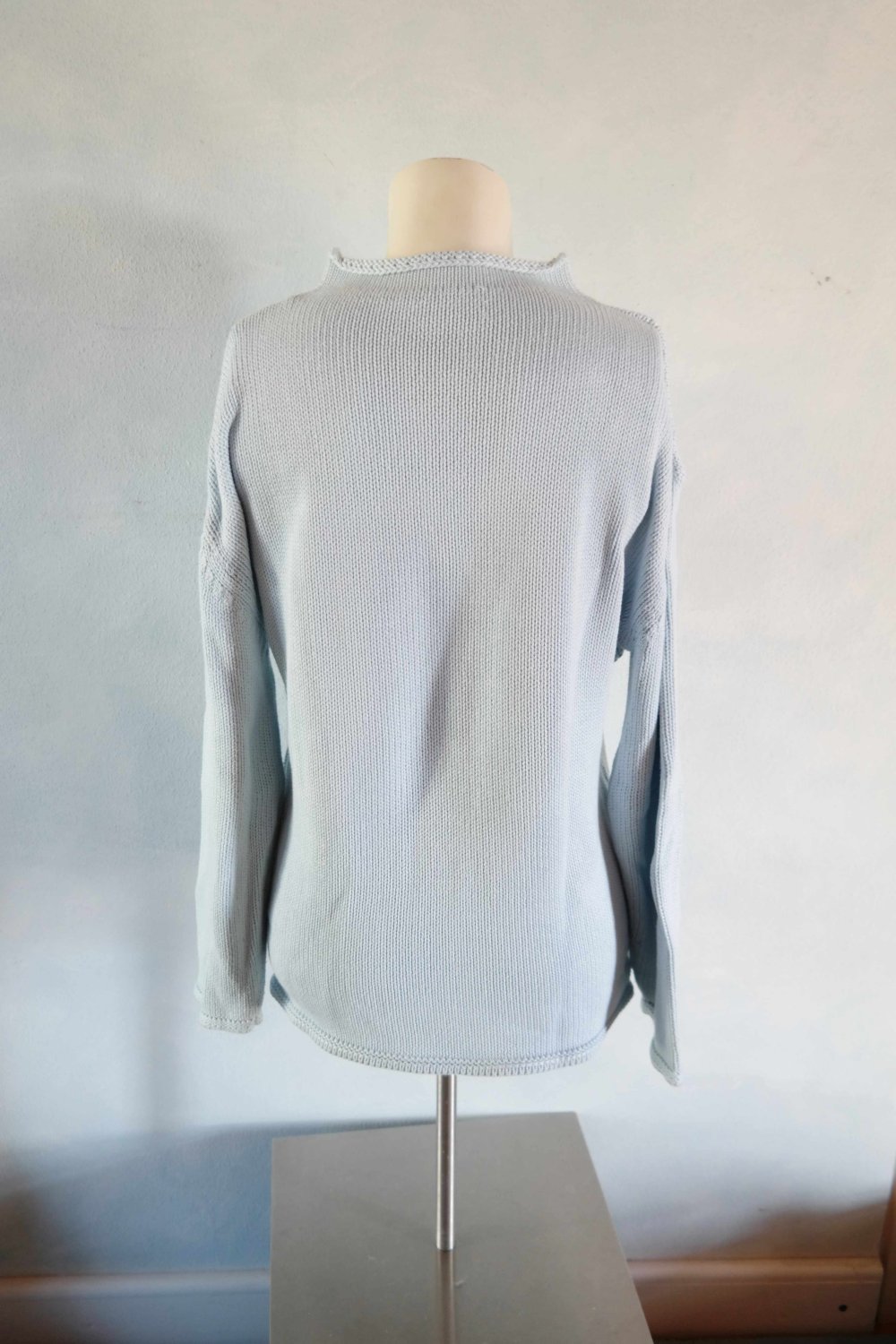 Strickpullover Muster gemustert Turtleneck hellblau blau Rauten L 40