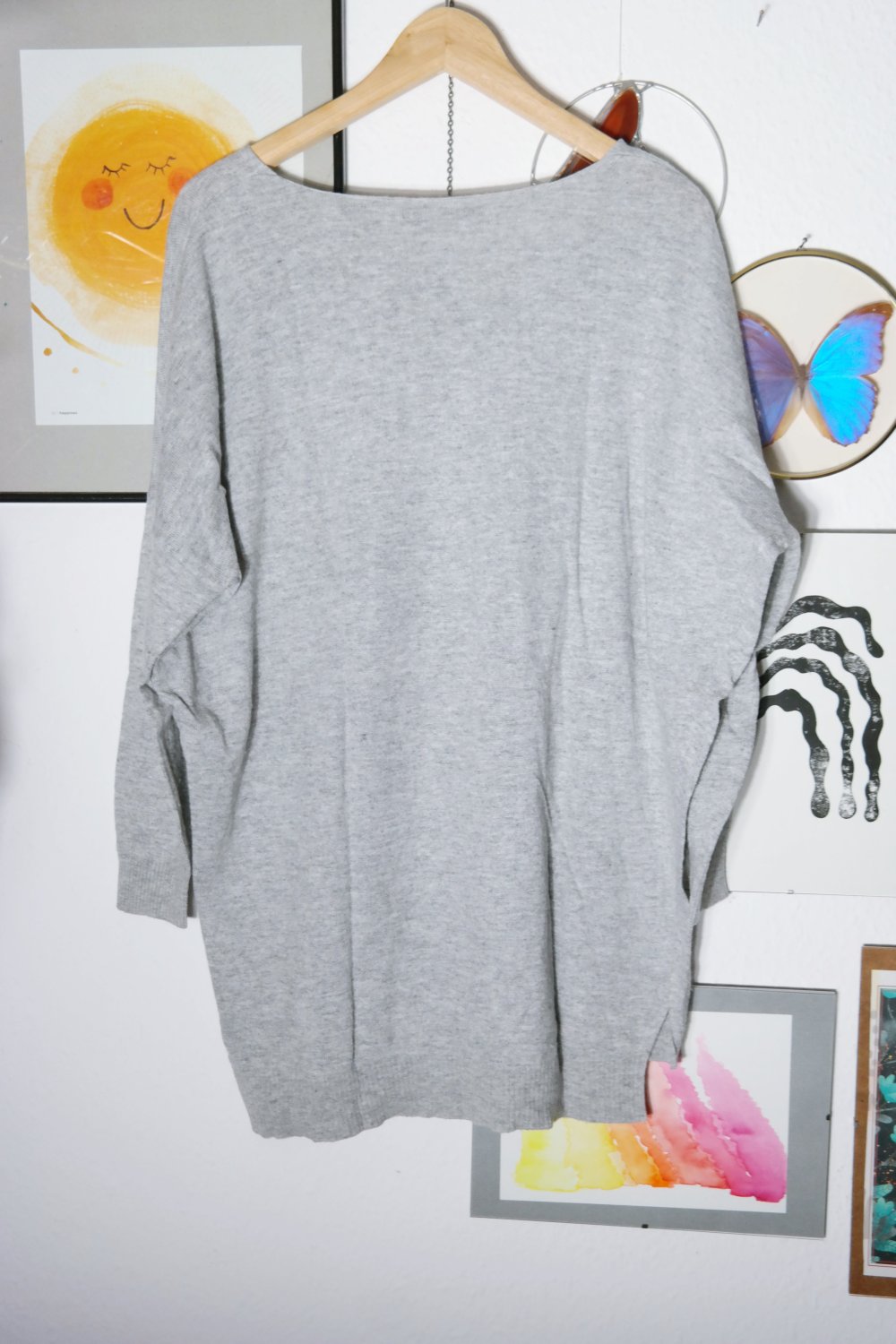 Atmosphere Pullover Wolle Longpullover grau V-Ausschnitt M 38 oversized 46 XXL