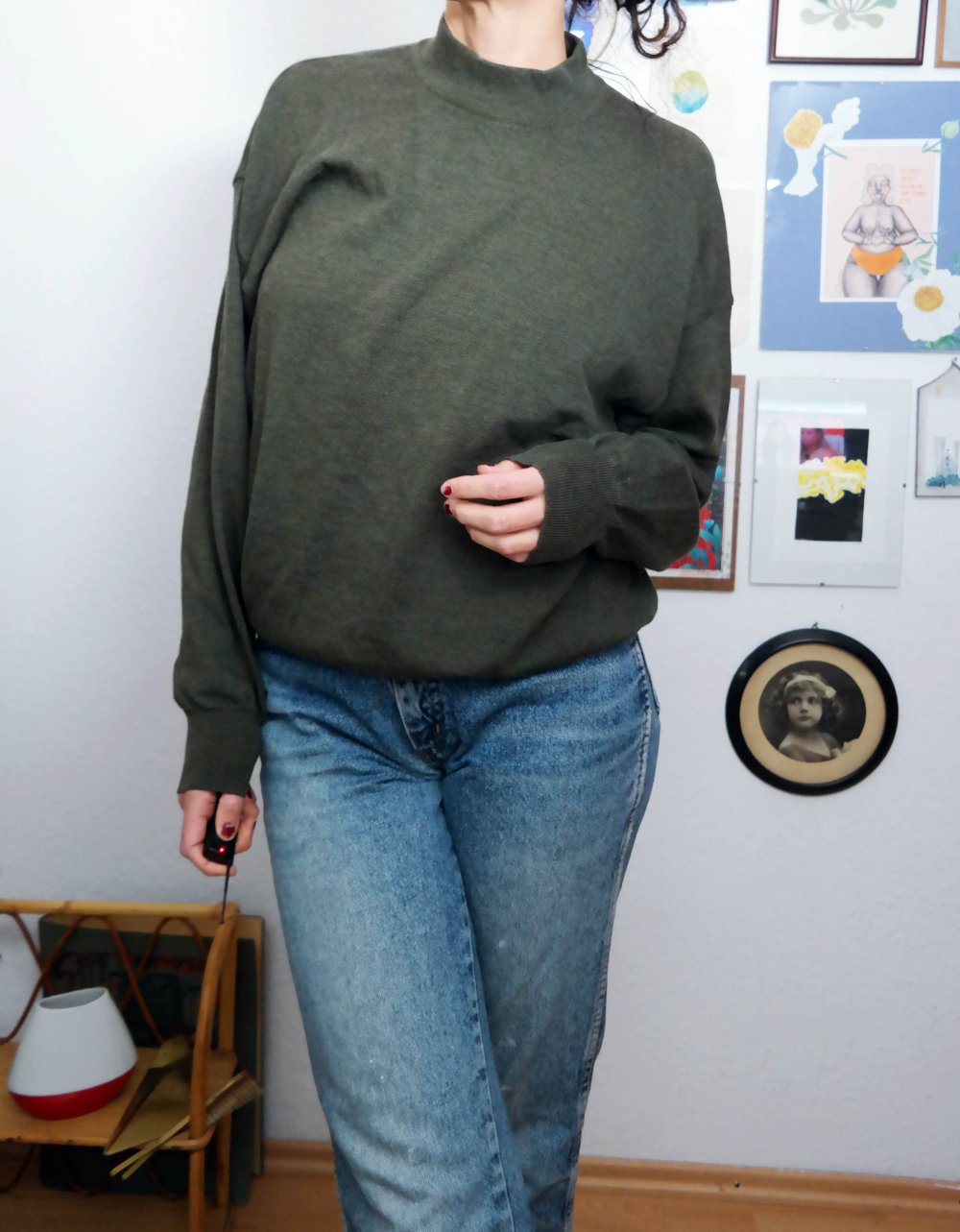 100 % Wolle Pullover Wollpullover Rollkragen olive khaki Schurwolle dunkelgrün oversized XXL 