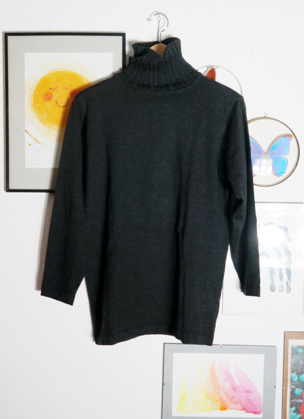 Rollkragenpullover 100% Merino Wolle Strickpullover schwarz Wollpullover L 40
