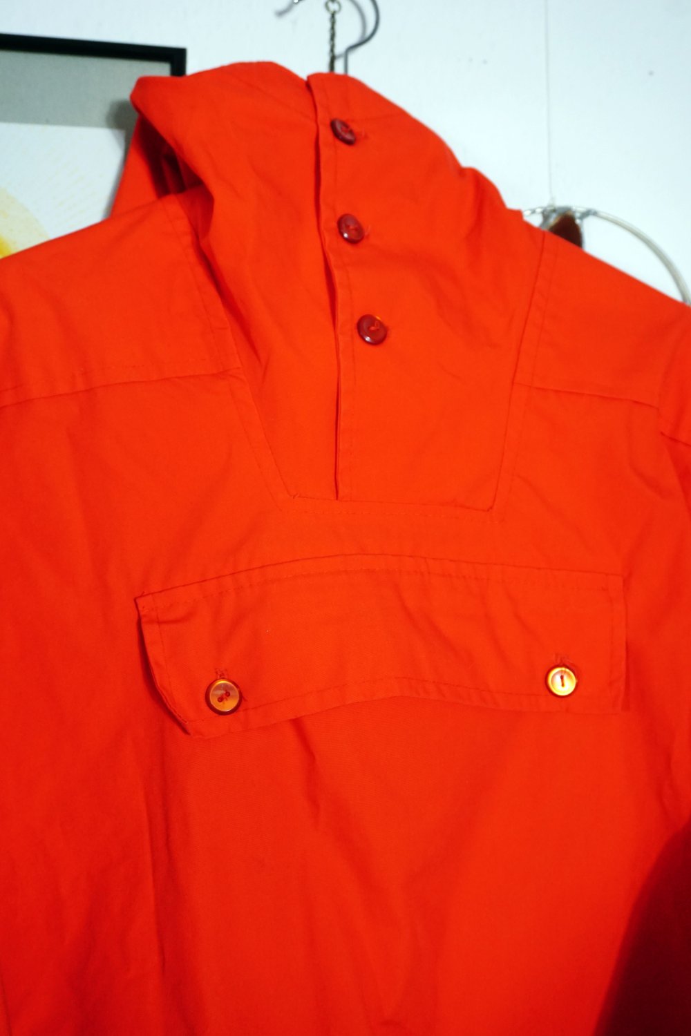 Vintage Windbreaker orange Kapuze Kapuzenjacke Knöpfe Knopfleiste L 40 neon