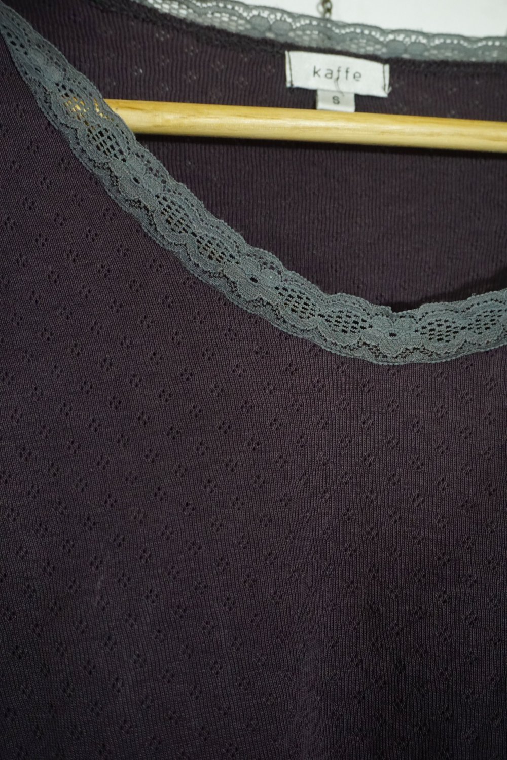 Kaffee Langarmshirt Longsleeve Spitze Ajourmuster Lochmuster S 36 XS 34 grau