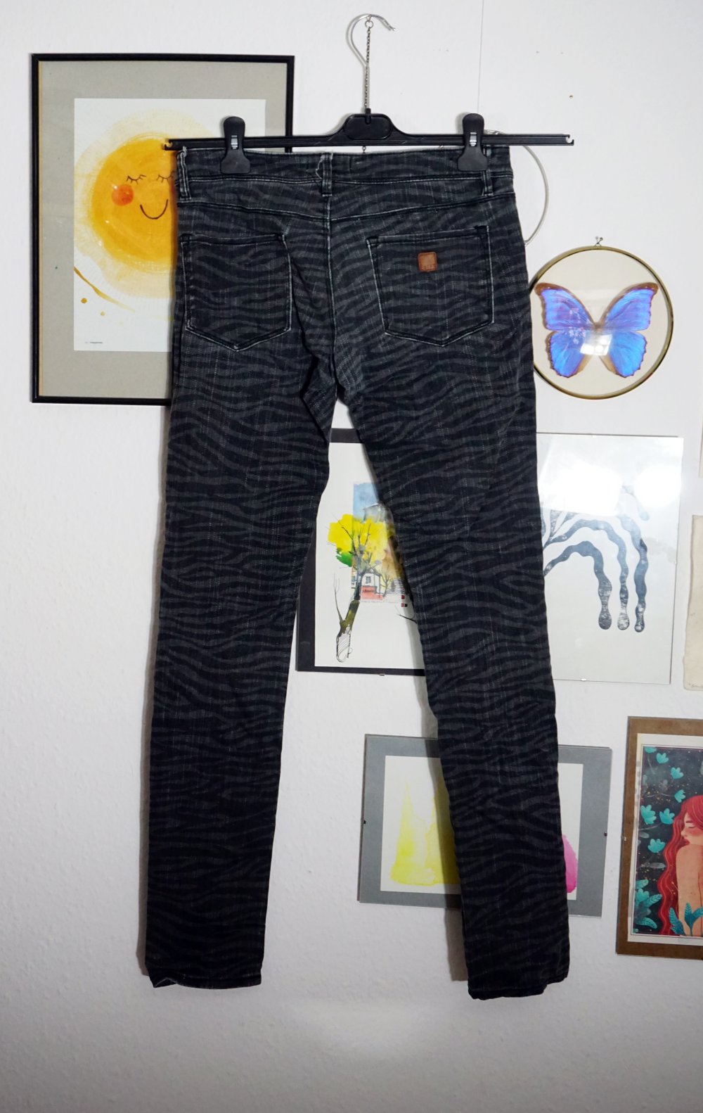 Roxy Jeanshose Jeans Hose Skinny Röhre schwarz grau gemustert Zebra Skater M 38