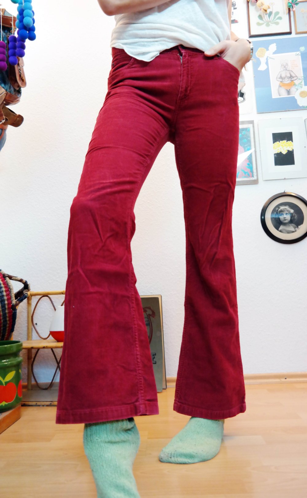 H&M Cordhose Cord rot flared Schlaghose LOGG 38 M Hippie 