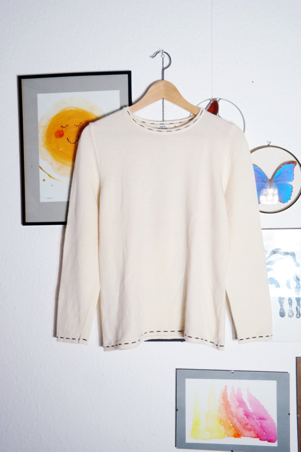 Fabiani Merinowolle Pullover Wollpullover 100% Merino weiß creme M 40 42