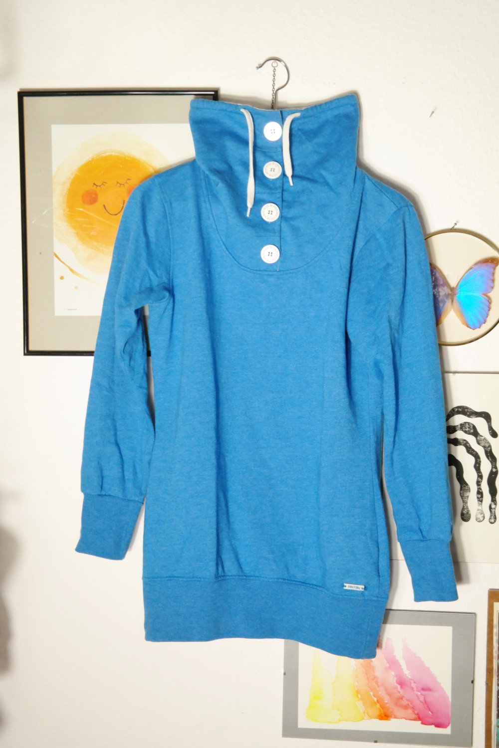 Iriedaily Pullover Kragen Knöpfe blau weiß Longpullover M 38