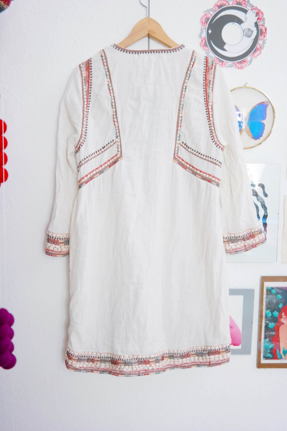 Zara Cardigan Hippie Ethno Stickerei bestickt Folklore L 40 weiß bunt