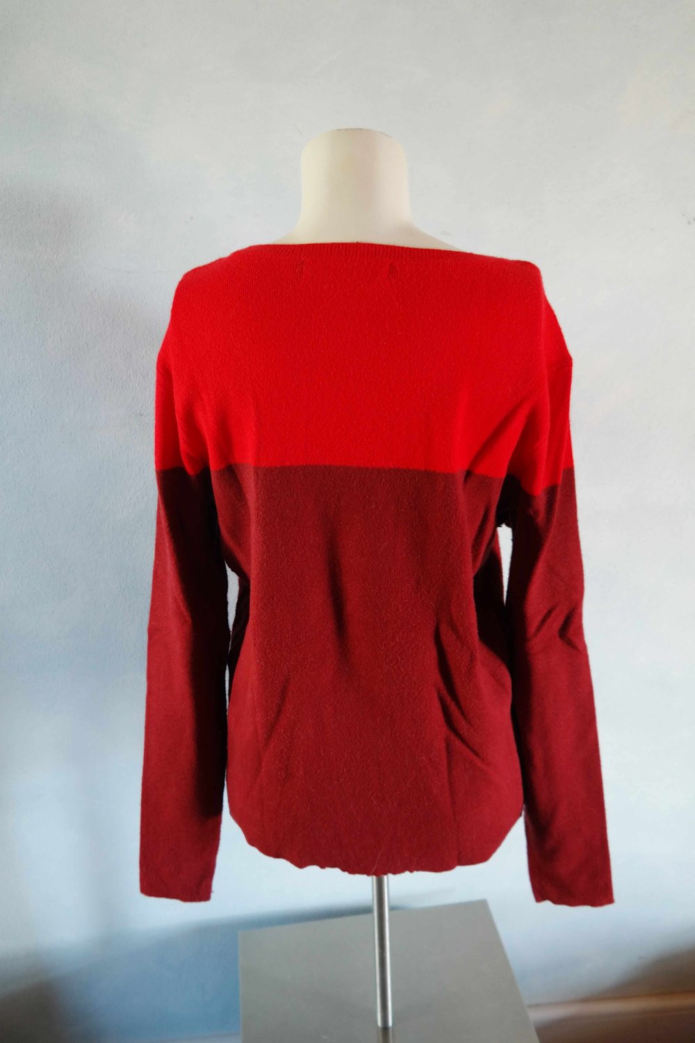 Vero Moda Pullover S 36 rot zweifarbig Rüschen dunkelrot bunt