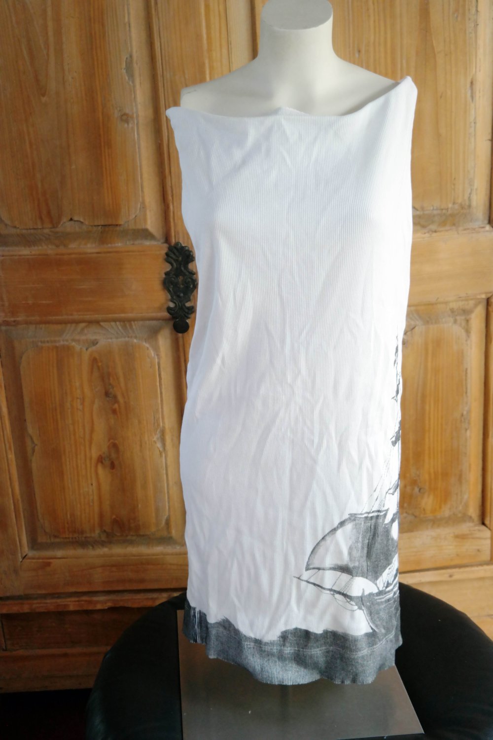 MarcCain Marc Cain Rock Stretch Rippstoff weiß schwarz Schiffe maritim Segelschiff L 40 XL 42