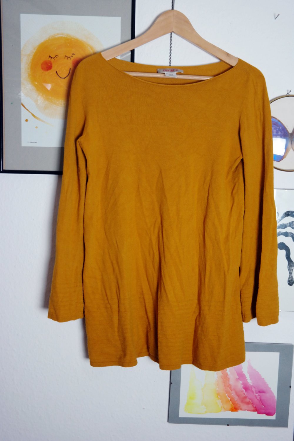 Kontatto Pullover gelb senfgelb Muster 42 XL