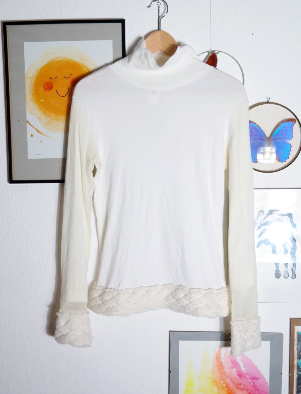 Vintage Pullover Netz sheer weiß Rollkragen 90er 00er Y2K S M 36 38