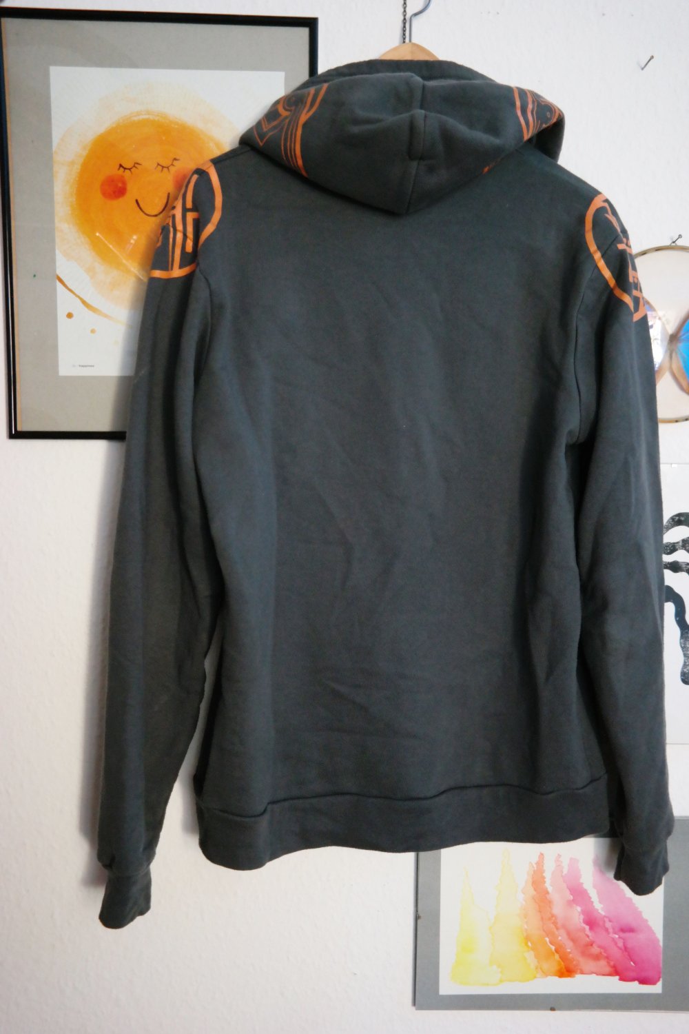 Threadless Techno Hoodie hoody Kapuzenpullover grau Elektro Rave Fluoreszierend L