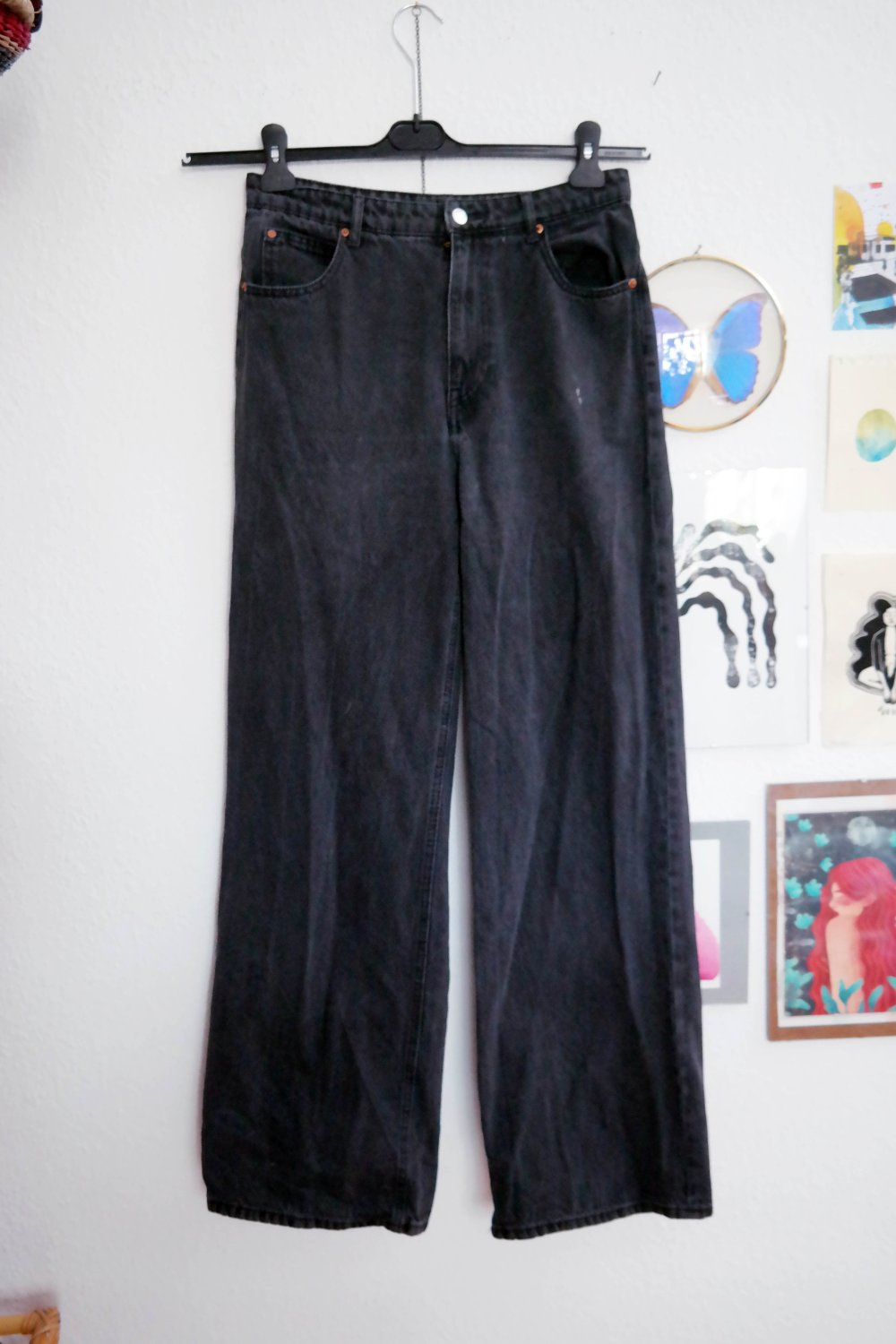 H&M WIde leg schwarz baggy boyfriend Jeans Hose Jeanshose 40 L