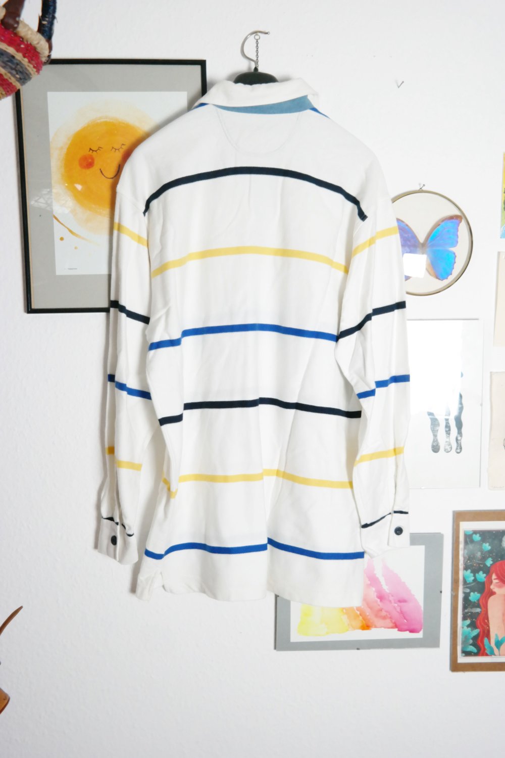 Aigner Poloshirt Langarm Pullover V-Neck weiß Streifen gestreift 52 L XL