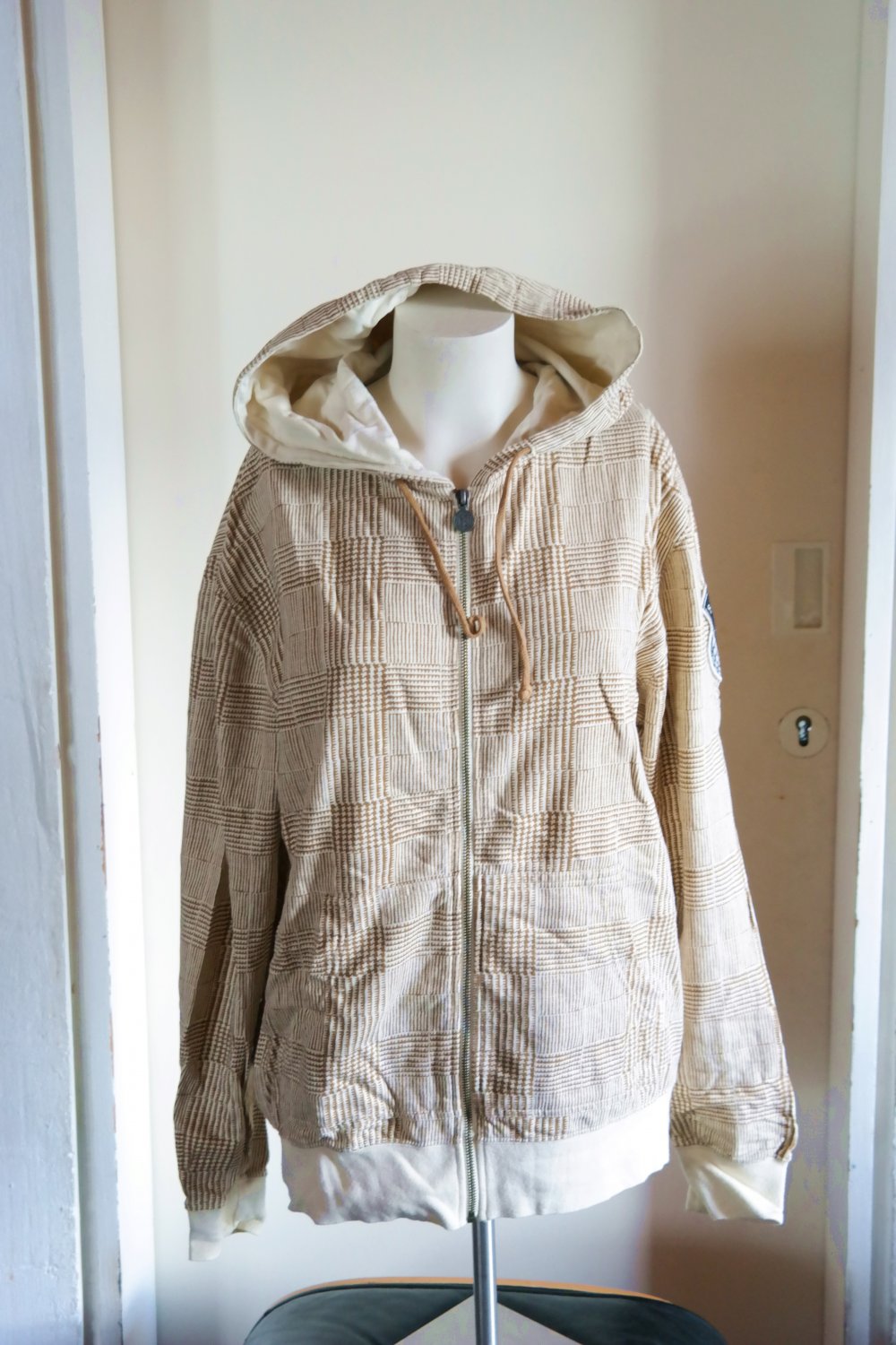 Bludeise Sweatjacke Sweater Zippjacke Zipper kariert beige braun M 48 50