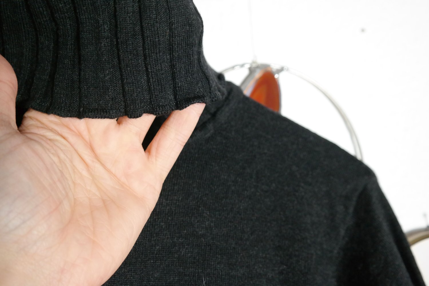 Rollkragenpullover 100% Merino Wolle Strickpullover schwarz Wollpullover L 40