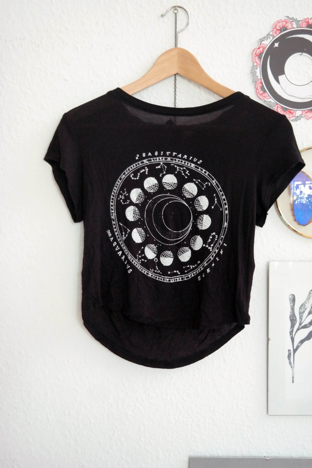 H&M Shirt bedruckt witch Sternzeichen schwarz weiß XS 34 Tshirt