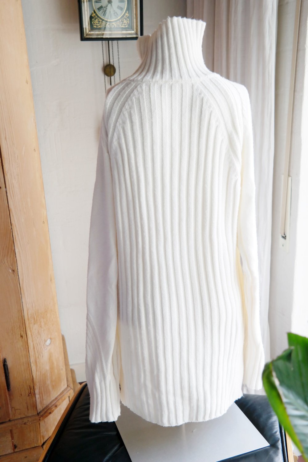 Longpullover weiß Strickpullover Muster Strickkleid Minikeid Rollkragen M 38 L 40