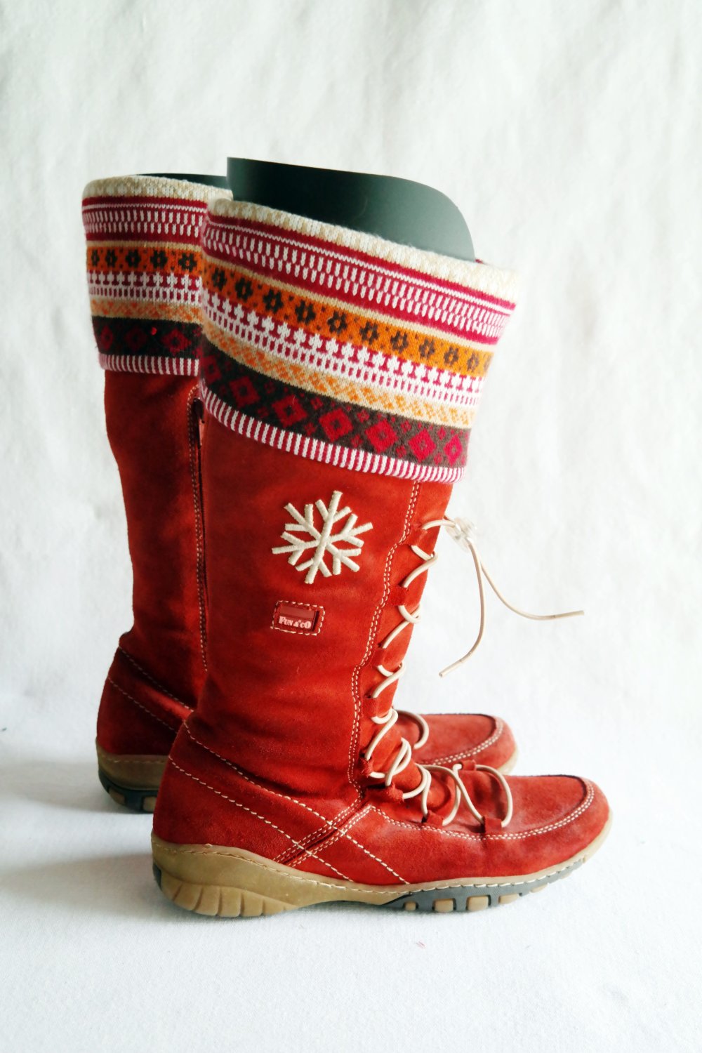 Fun & Co Lederstiefel Wildleder rot bunt Hippie gefüttert Ethno Fell 39 Schneeflocke Folklore