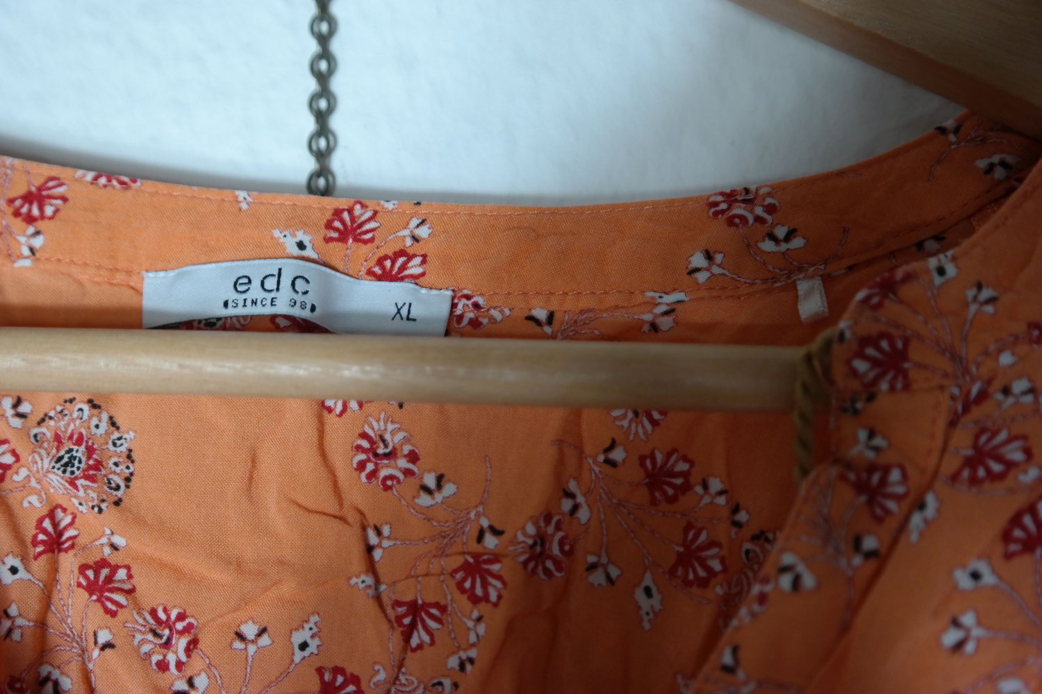 EDC Esprit Hippie Bluse Langarm bestickt Stickerei Blumen geblümt lachs Aprikose XL 42