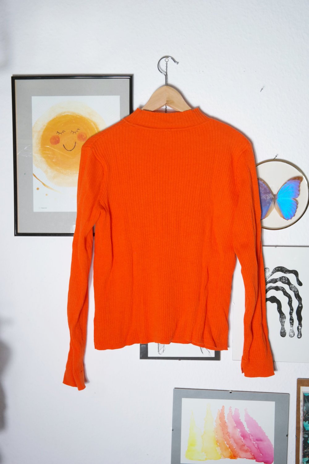 Rollkragenpullover orange Stretch Rippstoff M 38 Rolli Pullover