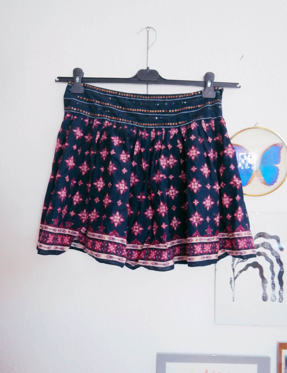 Roxy Rock Ethno Hippie Minirock Mandala schwarz bunt L 40 