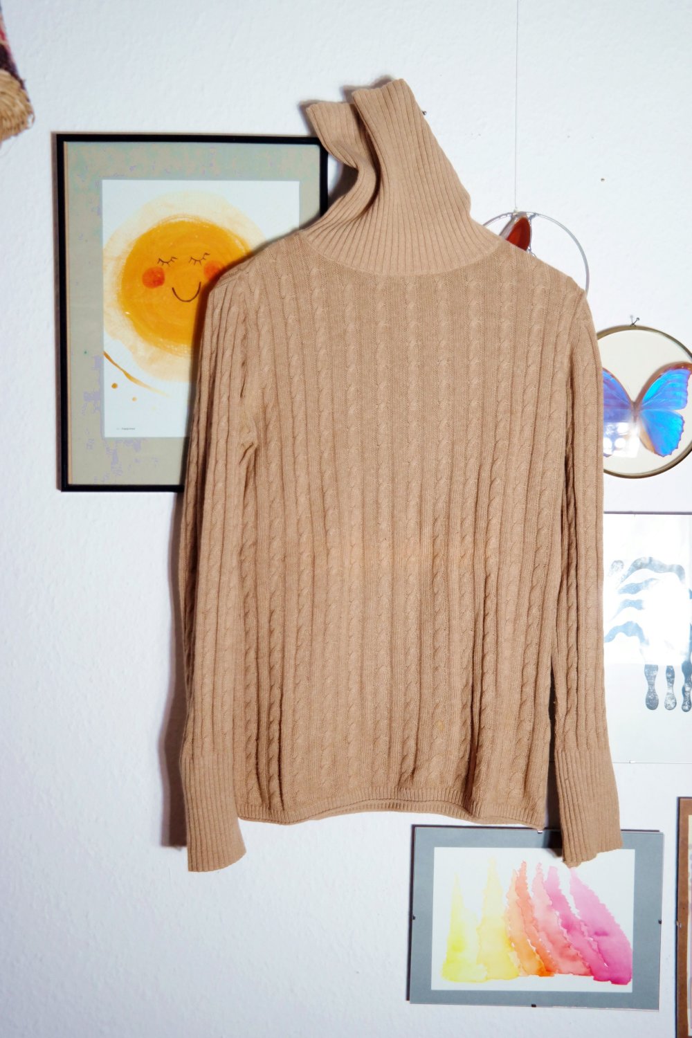 Tommy Hilfiger Rollkragenpullover Seide Kaschmir braun hellbraun Strickpullover M 38