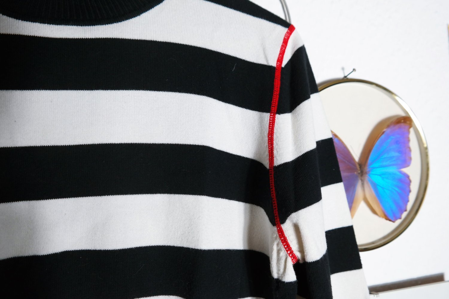 Oui Set Pullover Rollkragen Rollkragenpullover Streifen gestreift schwarz weiß rot 42 40 XL L