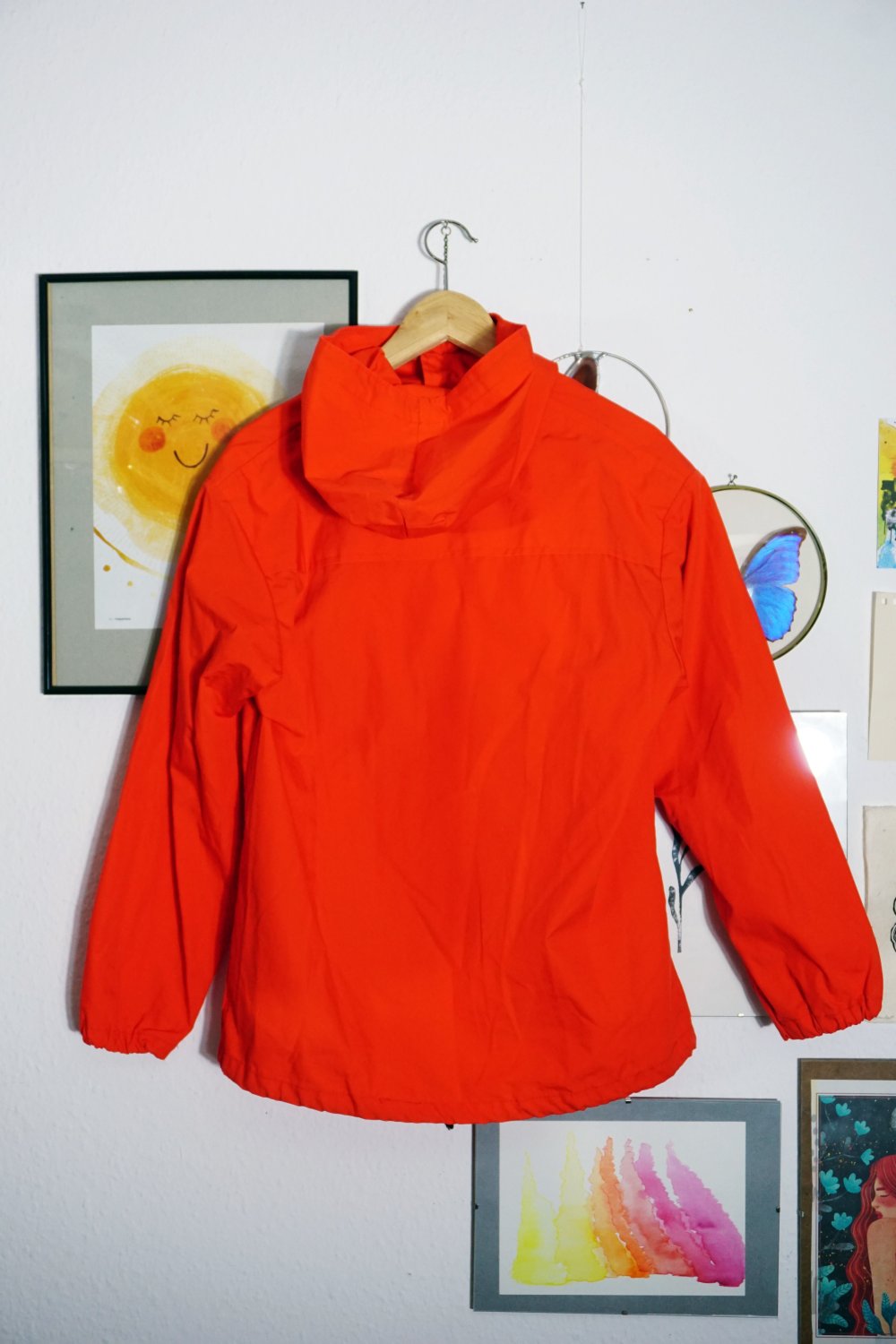 Vintage Windbreaker orange Kapuze Kapuzenjacke Knöpfe Knopfleiste L 40 neon
