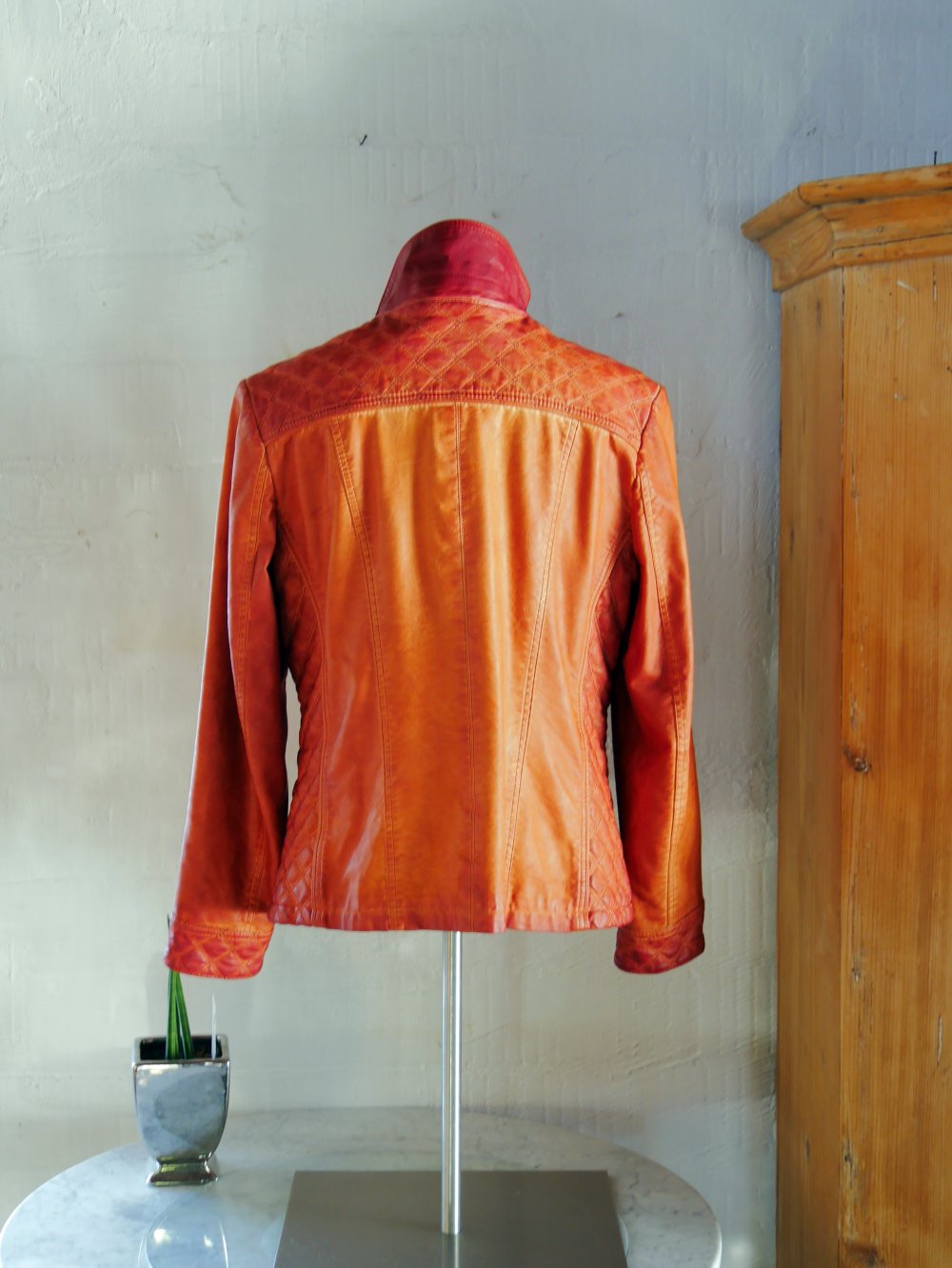 Bexleys Woman Jacke Leder Look orange rostbraun Nieten Bikerjacke 42 XL