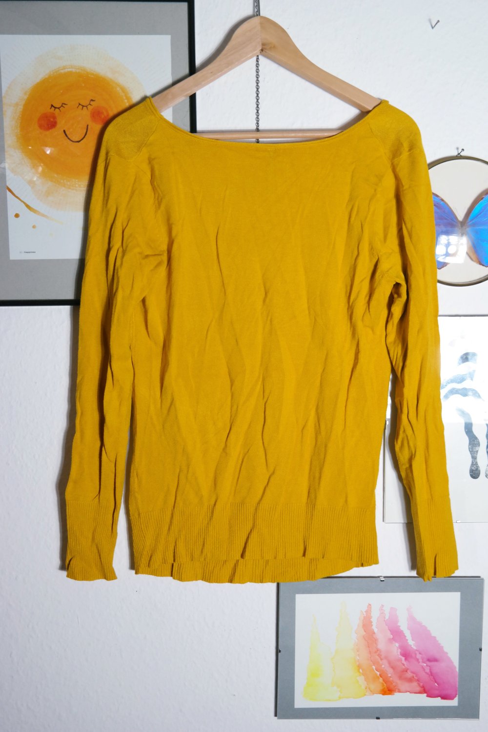 Zero Pullover Fiola Wasserfallausschnitt gelb weiter Ausschnitt 34 XS oversized M 38