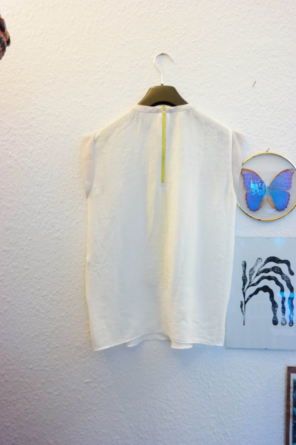 Zara Basic Tunika Bluse Flügelärmel weiß gelb beige Streifen S 36 M 38