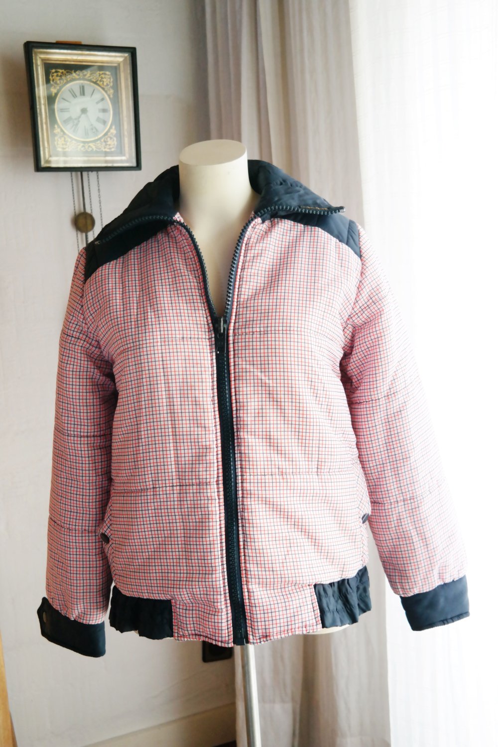 Vintage 70er Jahre Skijacke Winterjacke kariert No Retro Seventies Pufferjacke bunt XS S 34 36