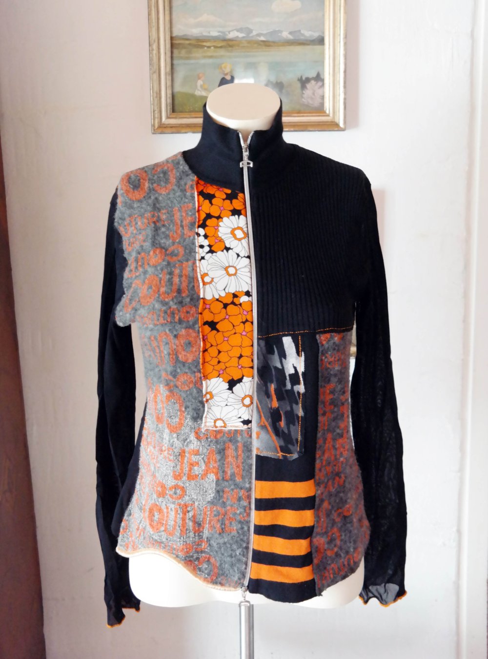 Vintage 90er Nicowa Sweatjacke Jacke bunt Y2K Wolle Mesh transparent L 40
