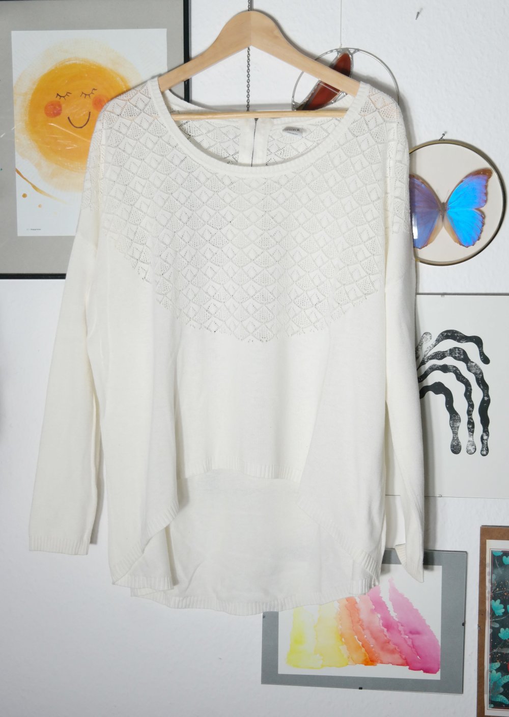 Vero Moda Pullover weiß Ajour Muster Lochmuster M 38 oversized Häkeloptik Hippie Romantik