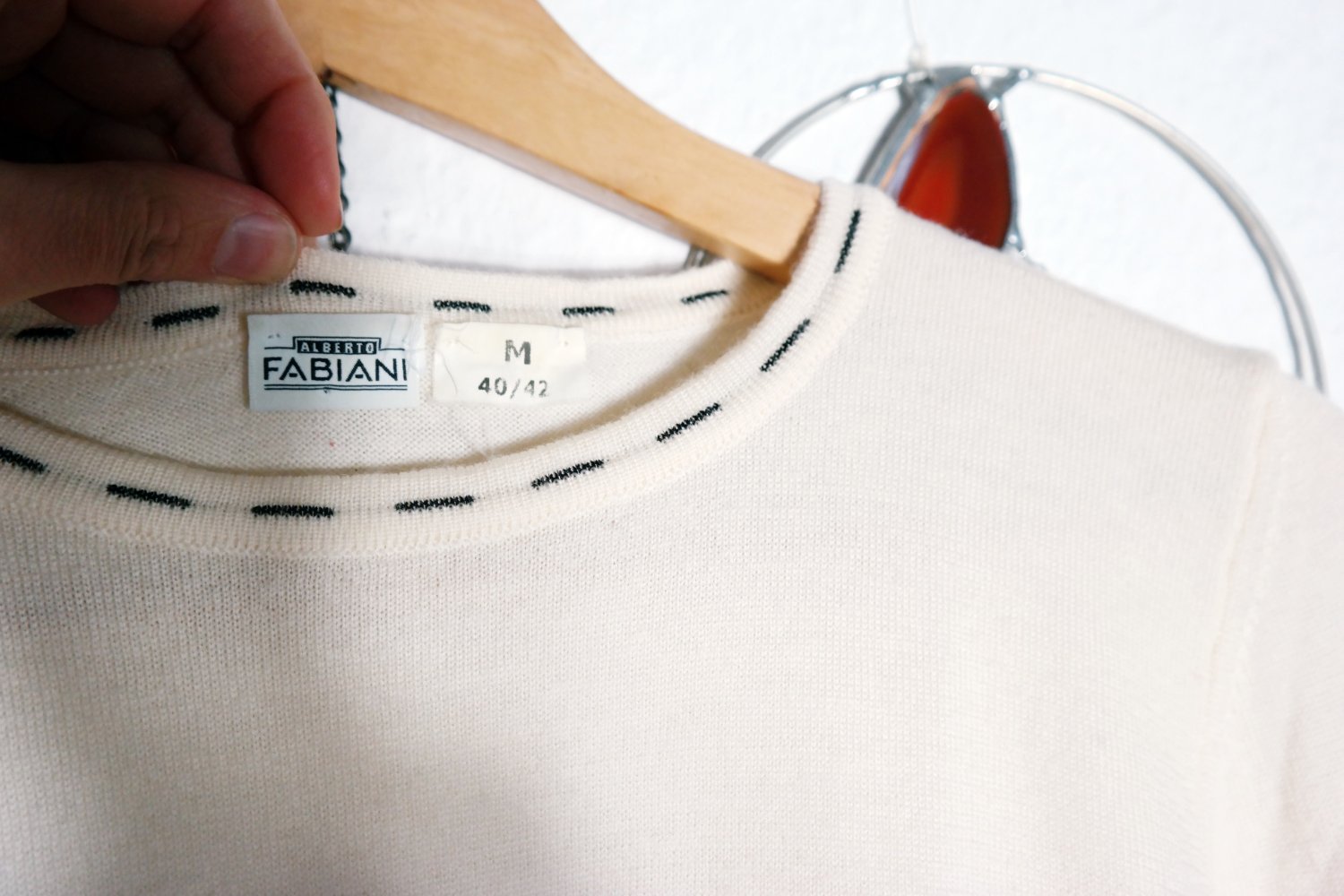 Fabiani Merinowolle Pullover Wollpullover 100% Merino weiß creme M 40 42