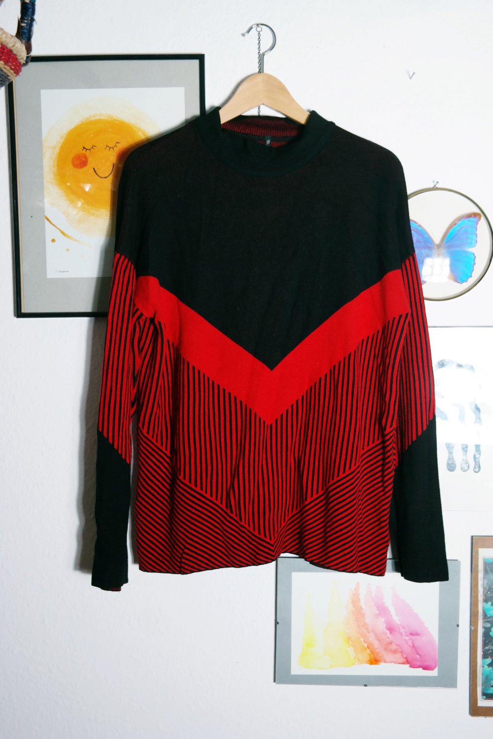 Laura Torelli Pullover rot schwarz Turtleneck kleiner Rollkragen L 42