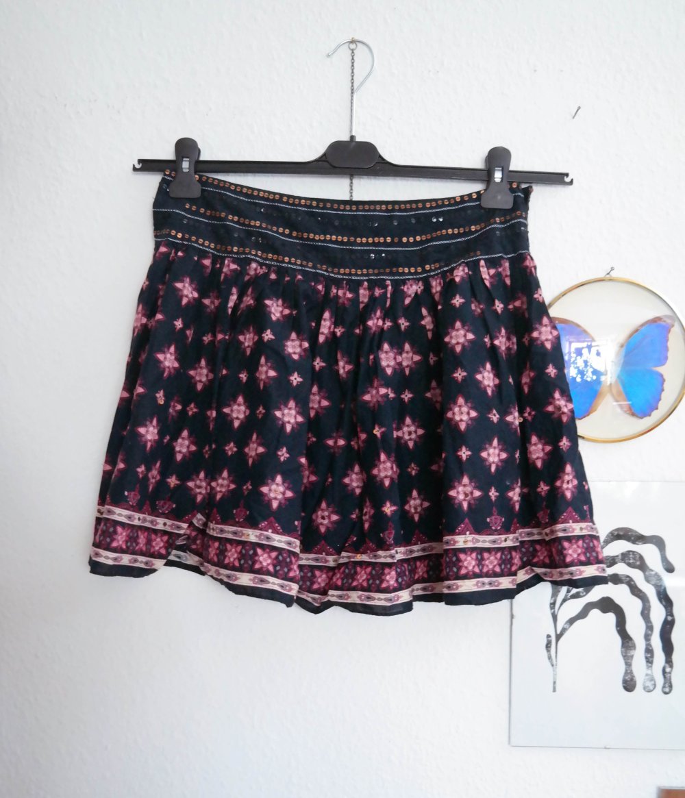 Roxy Rock Ethno Hippie Minirock Mandala schwarz bunt L 40 