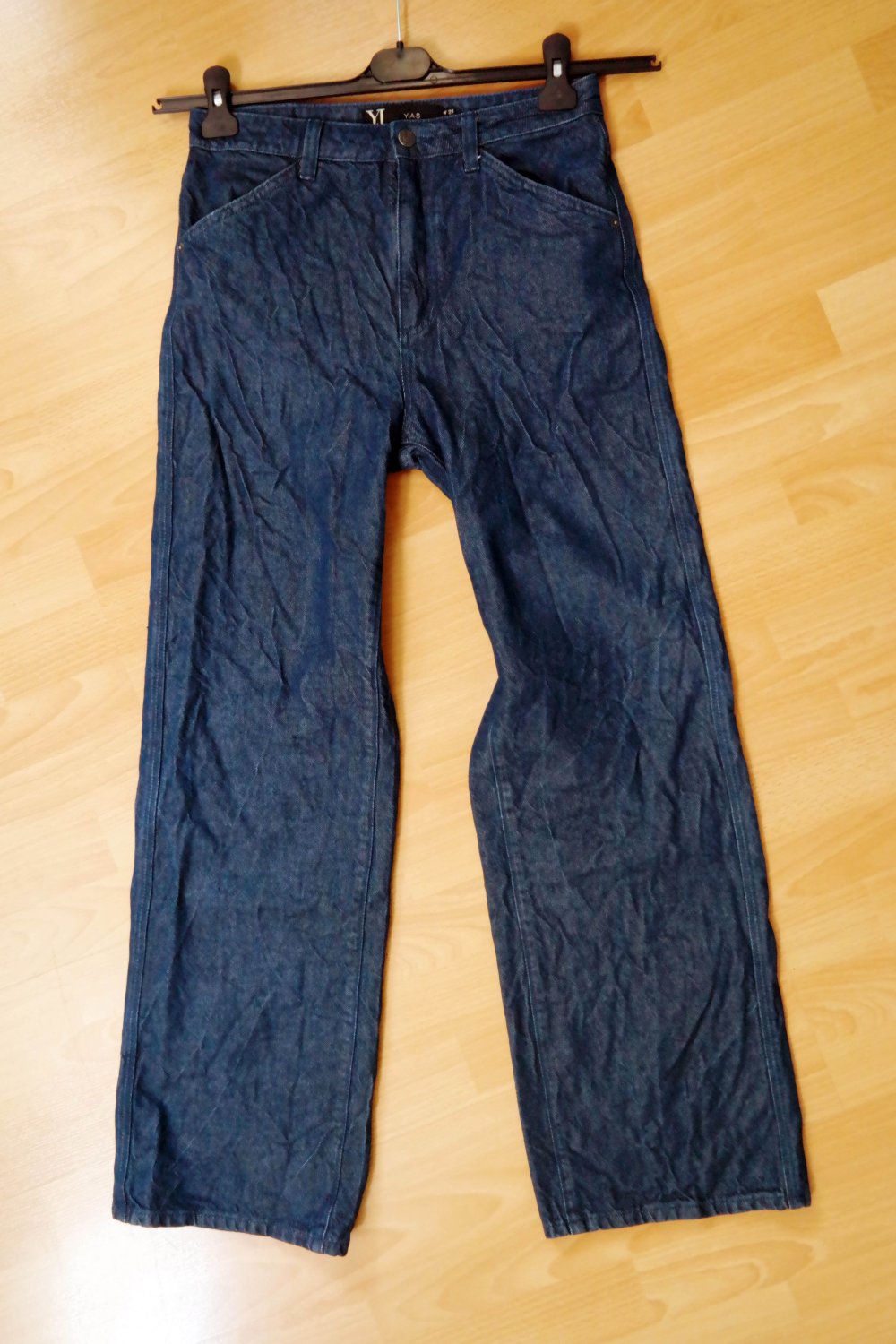 YJ YAS Jeans Hose Jeanshose Y A S M 38 wide Leg High Waist dunkelblau inch 29