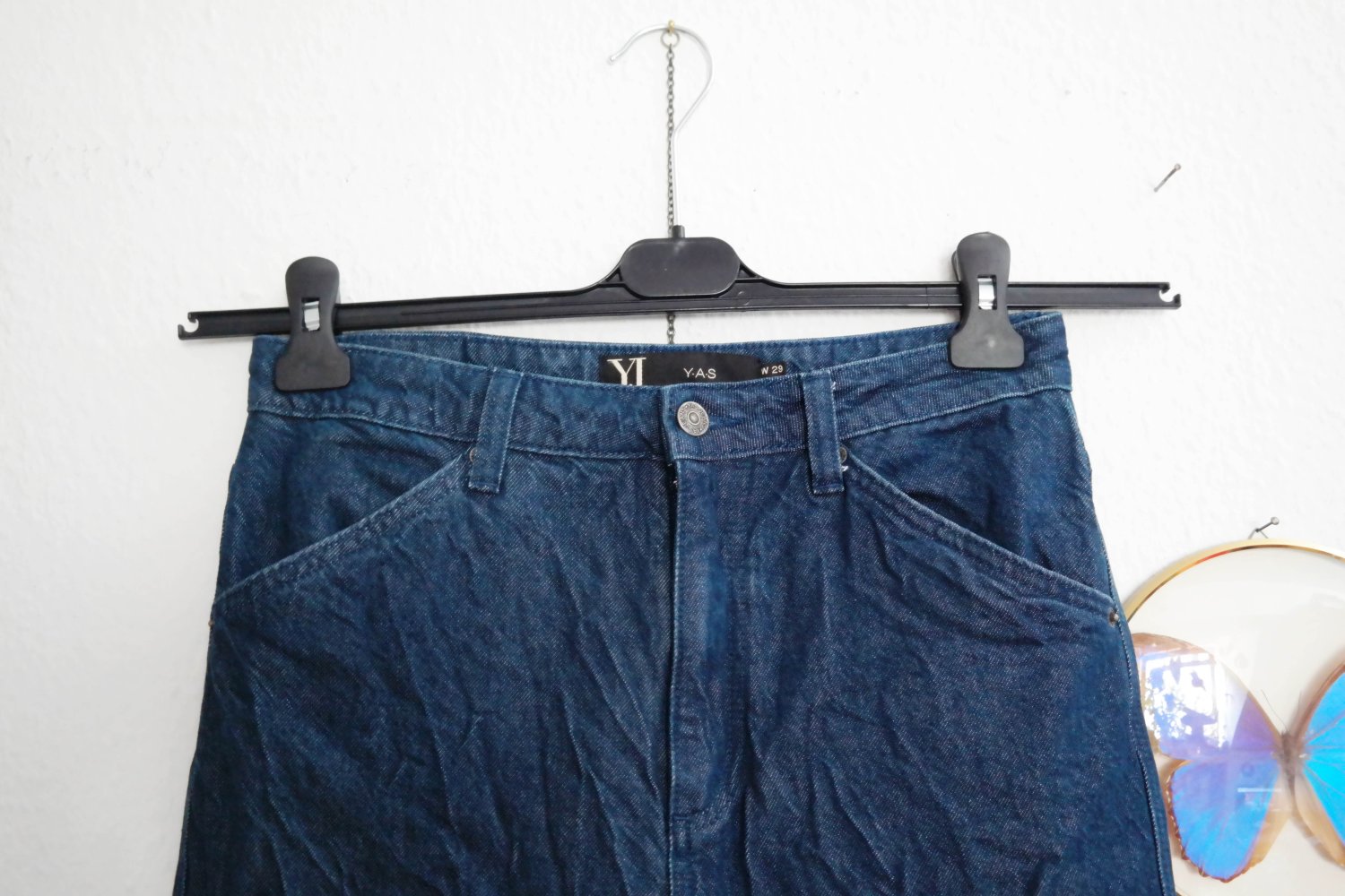 YJ YAS Jeans Hose Jeanshose Y A S M 38 wide Leg High Waist dunkelblau inch 29