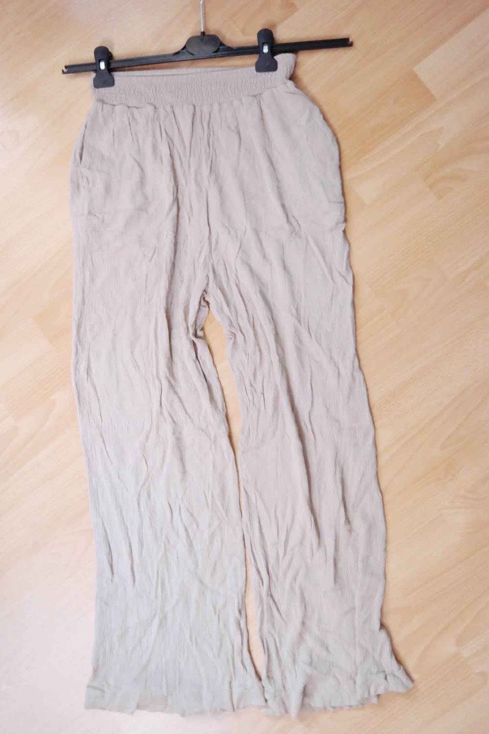 Musselin Hose Sommerhose locker weit wide leg beige 42 XL 40 L 38 M